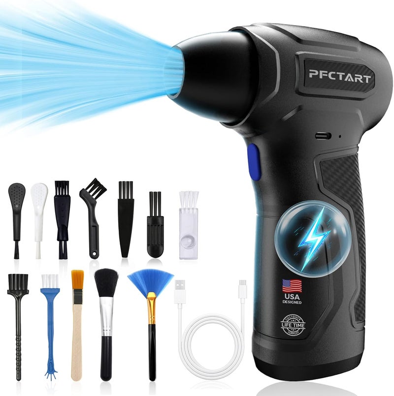PFCTART Compressed Air Duster - 200000RPM Super Power Turbo Fan with Brushless Motor, Jet Blower, Electric Air Duster for Keyboard, PC, Car, Home Cleaning Kits Blue - Image 1